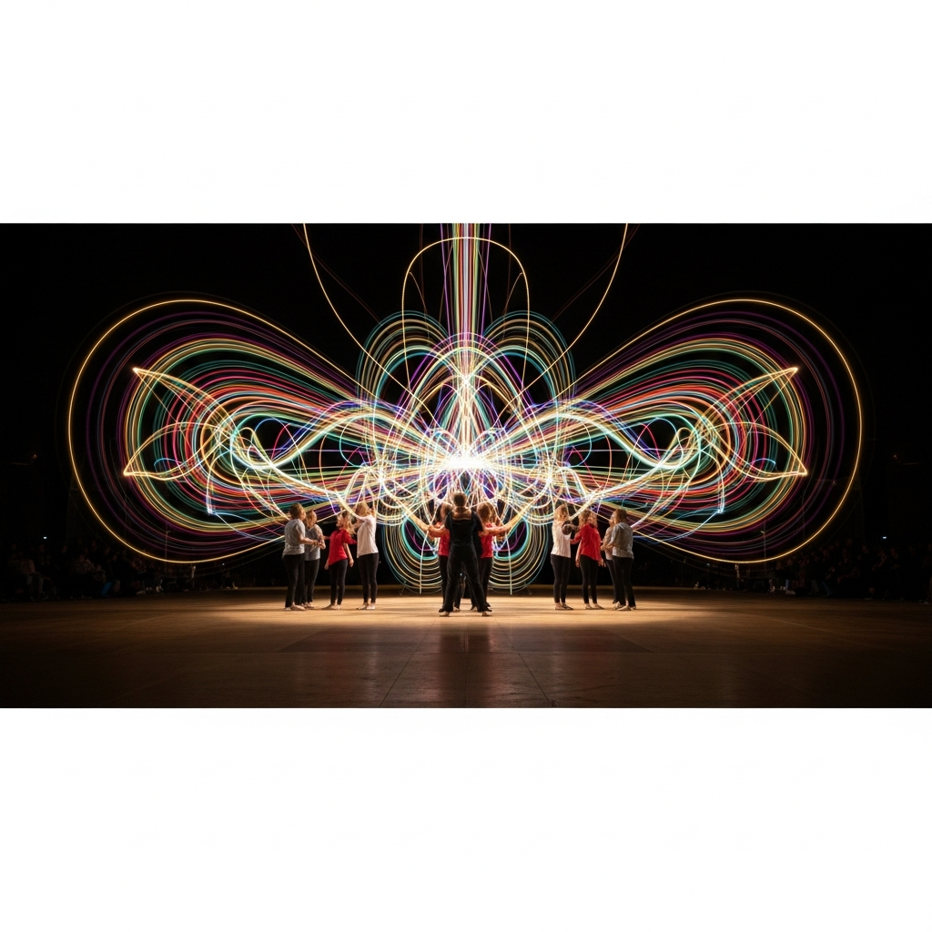 K-POP의 완벽한 퍼포먼스와 독창적인 세계관을 시각화한 추상적인 이미지