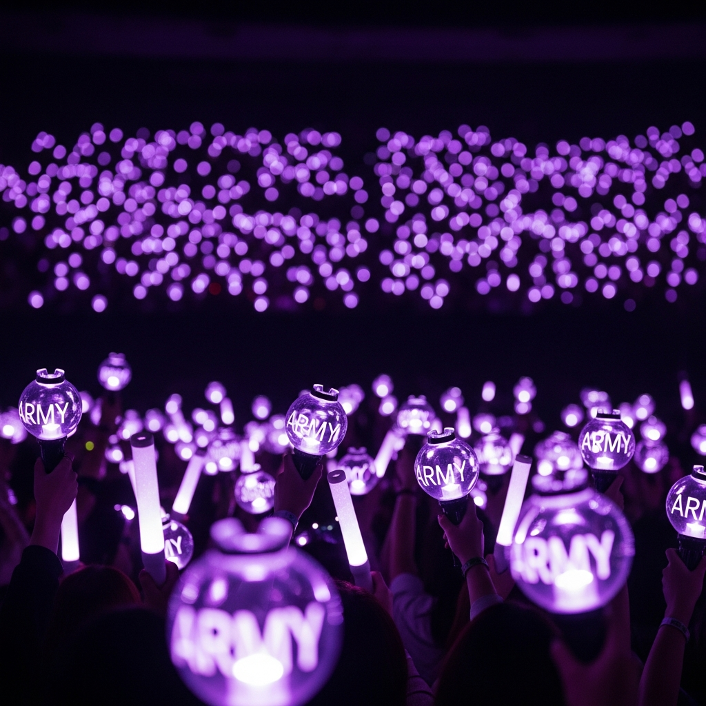 보랏빛 아미밤으로 가득 찬 콘서트 관객석