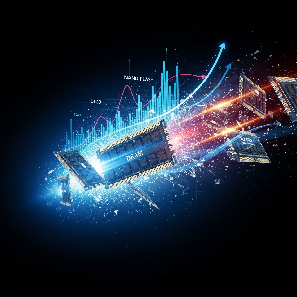 DRAM 및 낸드플래시 시장의 역동적인 경쟁과 성장을 나타내는 시각화